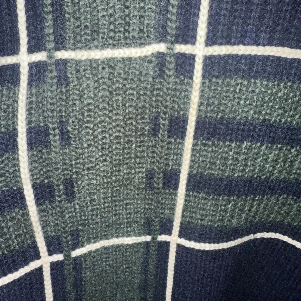 Tory Burch Eden plaid green and blue wool‎ blend Fuzzy Yarn-Trim Plaid Sweater